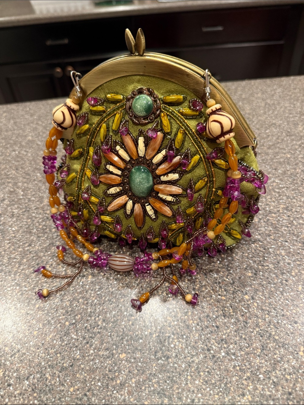 Beaded Olive Green Embellished Evening Bag
